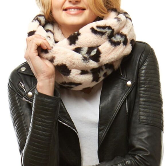 Elizabeth Besich Accessories - 2/$30 Ladies Pink Fuzzy Snow Leopard Print Infinity Scarf